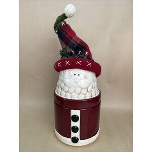 Nantucket Home Santa Claus Christmas Cookie Jar‎ w/Hat Rustic Farmhouse Crazing